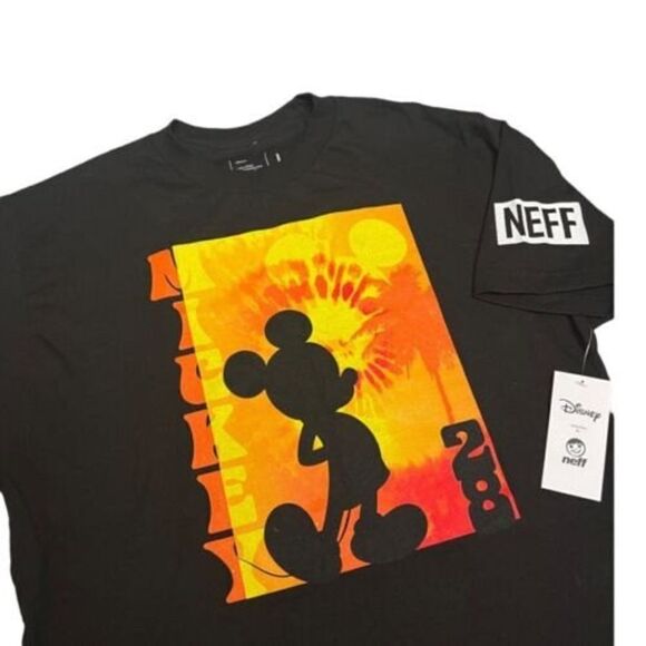 Disney Neff Mickey Mouse T-Shirt Ears World‎ Logo Tie Dye Tropical Sunset - Picture 1 of 7